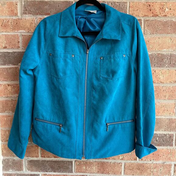 Studio Works Petite Aqua Suede Zip Jacket  Size 12 - Picture 1 of 4